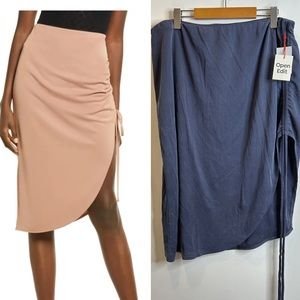 Open Edit Side Ruched Slit Skirt Blue